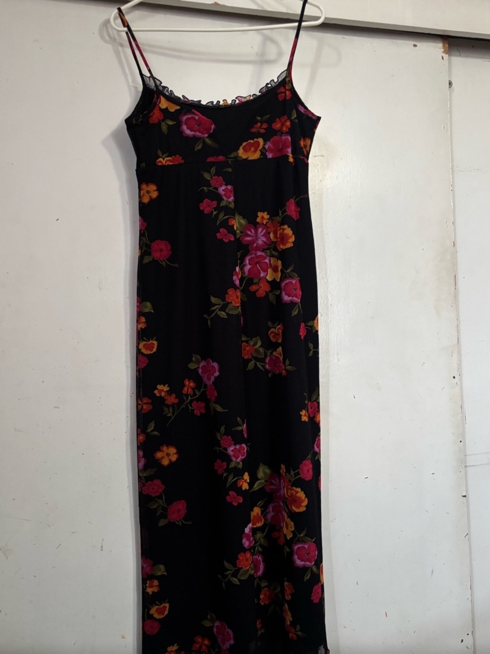 Vintage California Concepts true y2k mesh black maxi empire waist floral dress